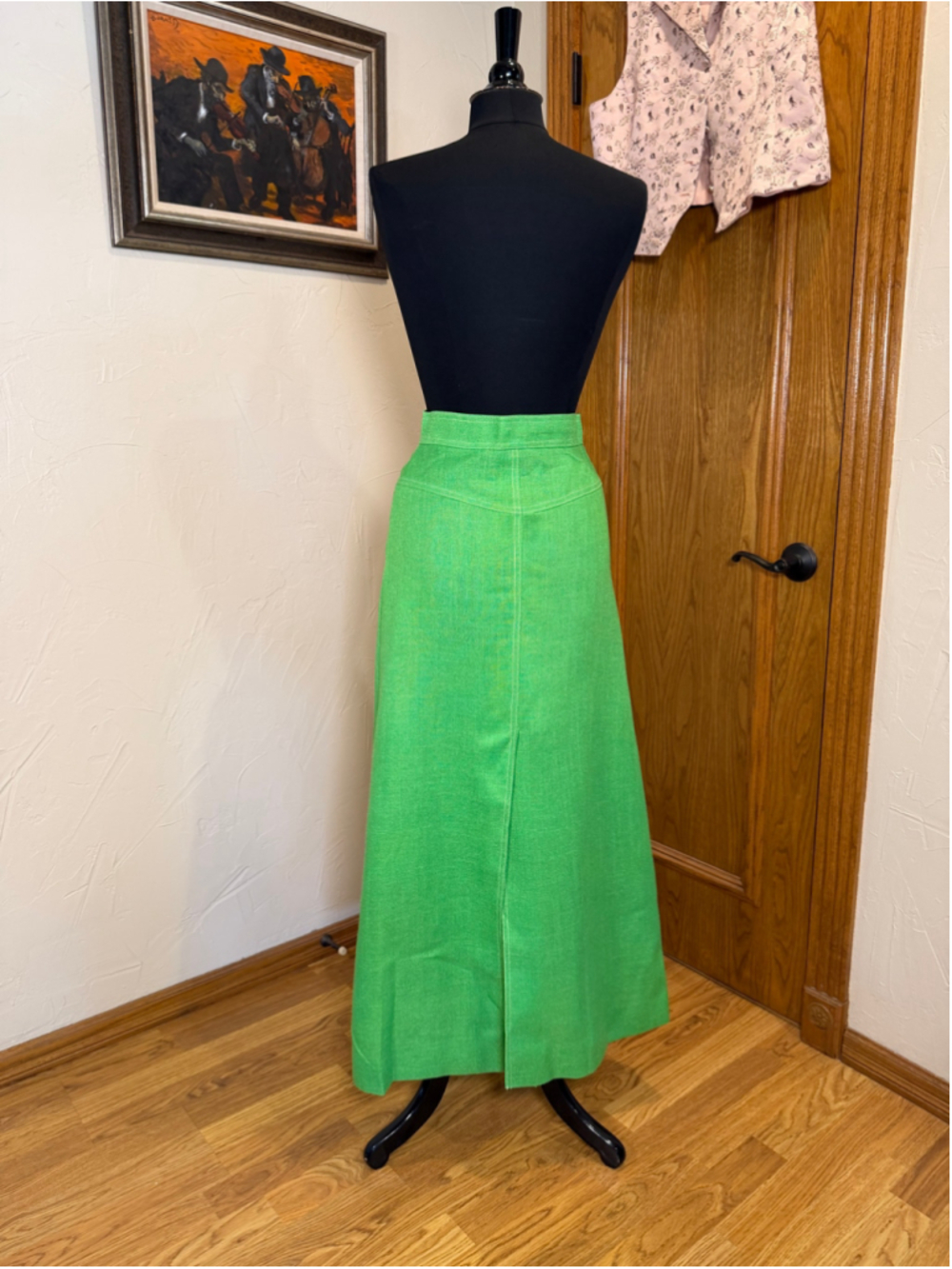 Vintage 1970s Ellen Tracy Kelly Green Maxi Column Skirt XS/S - Picture 4 of 16